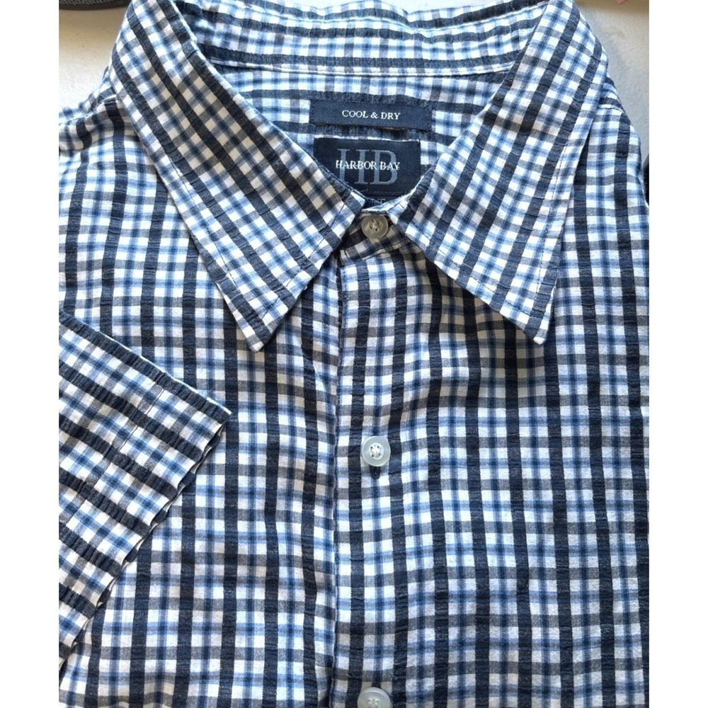 Harbor Bay Men Shirt 3XLT Blue Gingham Cool & Dry Short Sleeve Big & Tall Button